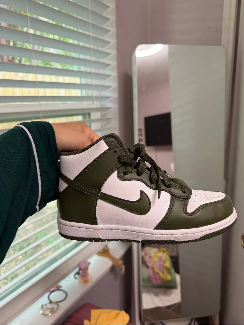Nike Kids Olive Green and White High-Top Sneakers